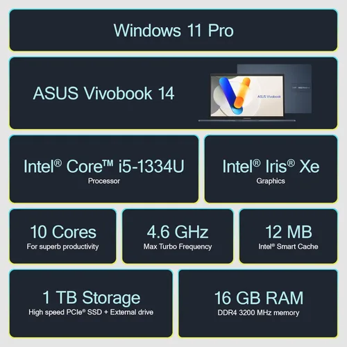 Miniatura 2 de ASUS Vivobook Laptop Business Computer 2025-2026, Microsoft Office de por vida, Copilot, pantalla FHD de 14 pulgadas, CPU Intel i5 de 10 núcleos, 16