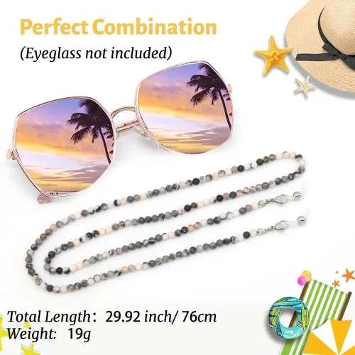 Miniatura 4 de LuReen Stylish Eyeglass Chain Sunglass Chain for Women, Natural Stone Beaded Glass Strap Glass Lanyard Around Neck Daily Wear