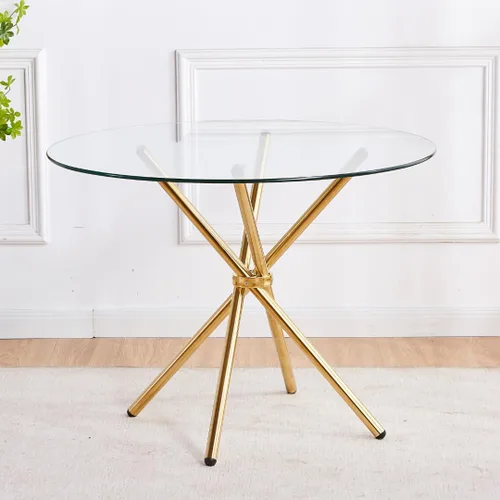 Miniatura 8 de Mesa de comedor rectangular de vidrio con patas doradas, mesa de cocina moderna de 47 pulgadas, rectangular, mesa de comedor cuadrada para 4