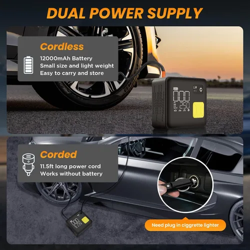 Miniatura 3 de Compresor de aire inalámbrico portátil, inflador de neumáticos eléctrico de 150 PSI para automóvil, inflado 3 veces más rápido, bomba de aire