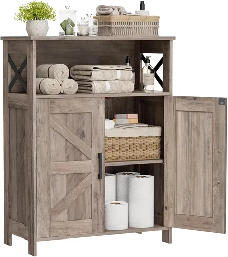 Miniatura 10 de Homhedy Armario de almacenamiento de baño con 2 puertas, gabinete de papel higiénico con estante ajustable, gabinete de baño pequeño para Negro