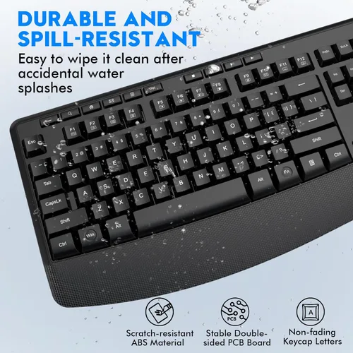 Miniatura 6 de Combo de teclado y mouse inalámbricos, E-YOOSO 2.4GHz, teclado inalámbrico ergonómico de tamaño completo con reposa muñecas, mouse USB inalámbrico