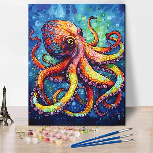 TISHIRON Pintura de bricolaje por números, pulpo colorido, pintura por números para adultos, pintura abstracta para adultos por números, arte de