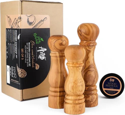 Miniatura 9 de Molinillo de sal y pimienta de madera para cocina, 6.3 in (6.3 pulgadas) recargables para sal y pimienta ajustables para un grosor personalizado