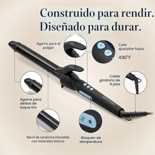 Miniatura 4 de Bio Ionic Rizador de Cilindro Largo, Rizador de Pelo con Tecnología de Calor Húmedo y NanoIónico MX, Varita Rizador Versátil Negro