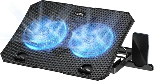 KeiBn Almohadilla de enfriamiento para laptop, enfriador de laptop para juegos, 2 ventiladores para portátiles de 10 a 15.6 pulgadas, 5 soportes de
