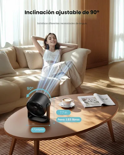 Miniatura 5 de Gaiatop Ventilador de escritorio con control táctil, batería de 4000 mAh, ventilador de dormitorio ultra silencioso de 5 velocidades con pantalla