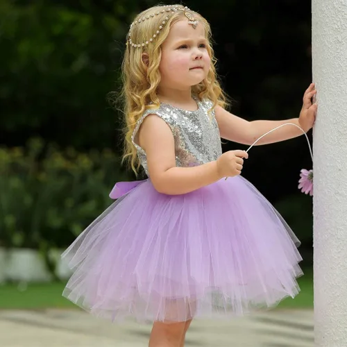 Miniatura 3 de Vestido de princesa tutú de tul para niña, boda, concurso, fiesta, bebé, lentejuelas sin espalda, encaje floral, recién nacido, 7 años