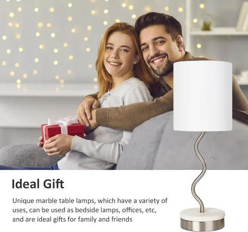 Miniatura 7 de Lámpara de Mesa con Base de Mármol - Lámpara de Mesita de Noche Moderna con Puerto USB y Cadena de Tracción, Lámpara para Dormitorio, Sala de Estar