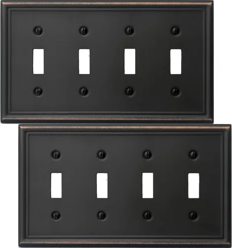 Miniatura 25 de OKAWYC Cubierta de Interruptor de Luz de Palanca Triple Luca Placa de Pared de Metal, Paquete de 2 Bronce Envejecido 3 Gang, Cubierta de Interruptor