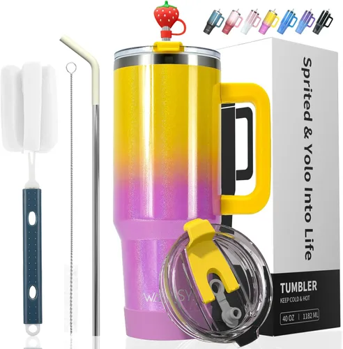 Miniatura 14 de Vaso de 20 oz con asa, vaso con tapa y pajita, vaso de doble pared con aislamiento de acero inoxidable para viajes (frío durante 34 horas), botella