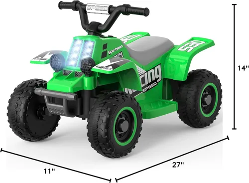 Miniatura 8 de ANPABO - Cuatrimoto eléctrica para paseo de 6V 7AH para niños, de 4 ruedas para niños pequeños con faro, marcha adelante y atrás, claxon, Verde