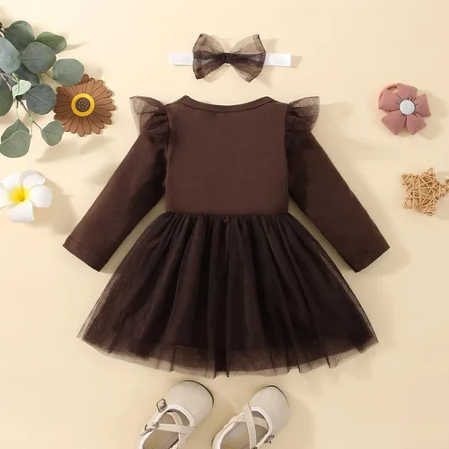 Miniatura 6 de Vestido de Acción de Gracias para niña pequeña vestido de manga larga con volantes vestido de tul de pavo con diadema