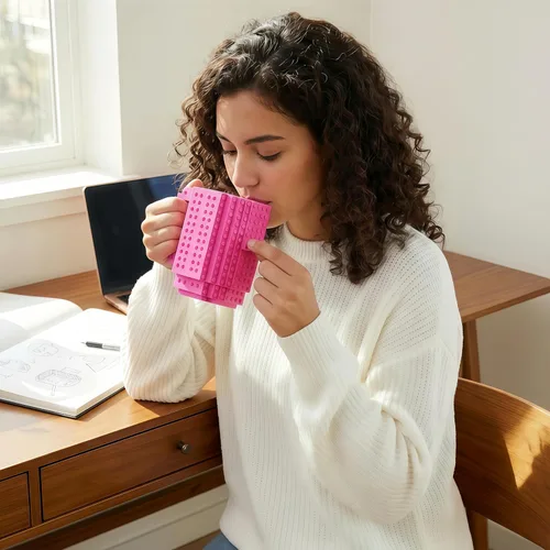 Miniatura 6 de Lumsburry Taza de Café de Ladrillo Construible, Taza Divertida de Bricolaje Novedosa con Bloques de Construcción Creativos para Niños Hombres Negro