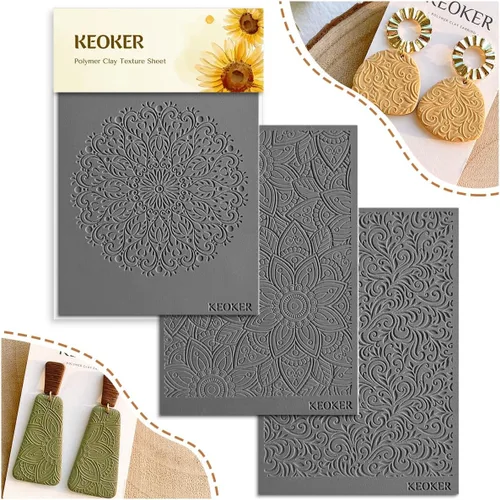 Miniatura 7 de KEOKER Juego de sábanas con textura de arcilla polimérica, moldes de aretes de arcilla para aretes, funciona con cortador de arcilla polimérica Boho1