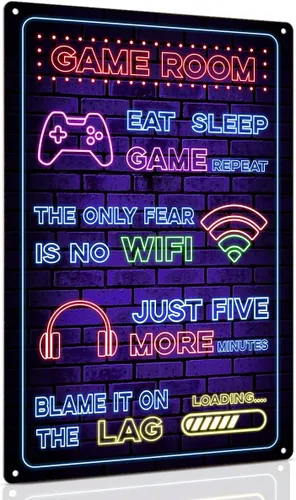 ALKB Cartel de metal divertido para videojuegos, regalo para niños, decoración de habitación de jugadores, 8 x 12 pulgadas
