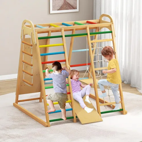 Miniatura 9 de INFANS Gimnasio de la selva para interiores, juego de escalada para interiores Montessori de 8 en 1 para niños, juego de madera para escaladores