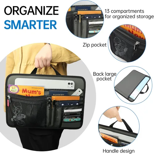 Miniatura 6 de Organizador grande para maletín para trabajo, oficina, documentos, portátil, organizador de almacenamiento (L, gris)