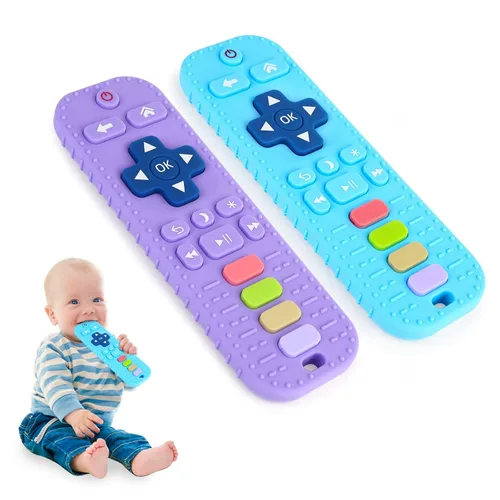 Miniatura 8 de Hooku Paquete de 2 mordedores de silicona para bebés de 0 a 6 meses, juguetes de dentición para bebés de 6 a 12 meses, juguete de control remoto