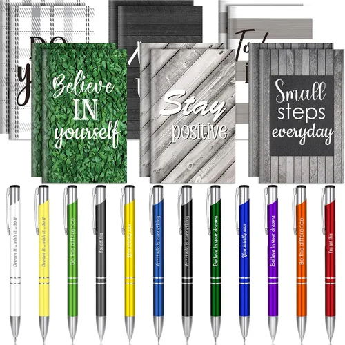 Geyee 24 mini bolígrafos motivacionales, blocs de notas inspiradores, regalos de agradecimiento a granel, diarios pequeños, juego de bolígrafos