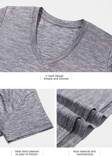 Miniatura 6 de Xelky Paquete de 3 a 4 camisetas de manga corta para mujer, de ajuste seco, absorben la humedad, camisetas atléticas deportivas con cuello en V