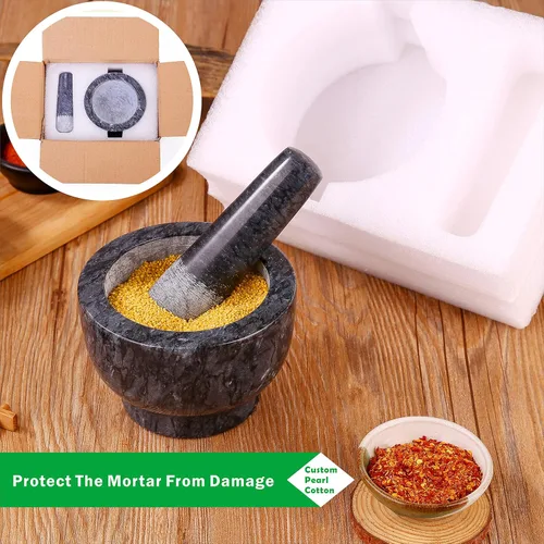 Miniatura 5 de Juego de mortero y mortero pulido de mármol natural guacamole molcajete, molinillo de especias con almohadilla de silicona, cuchara y cepillo