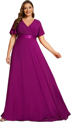 Miniatura 105 de Ever-Pretty Vestido formal para mujer, Navidad, Año Nuevo, cuello en V, gasa, talla grande, largo hasta el suelo, vestido de dama de honor