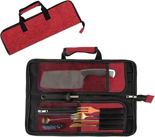 Miniatura 10 de Bolsa de rollo para cuchillos de chef, bolsa de cuchillo de chef Oxford resistente, estuche portátil para cuchillos de chef de 13 ranuras