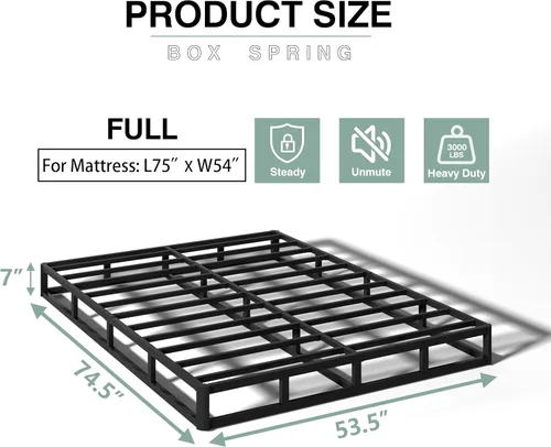 Miniatura 2 de Base de resortes de 7 pulgadas para cama tamaño matrimonial, base de colchón de metal resistente, capacidad de 3000 libras, perfil alto, sin ruido