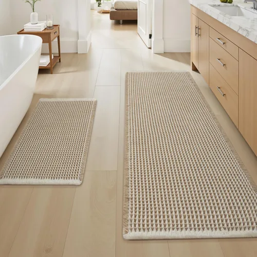 Miniatura 69 de AMOAMI Tapete de baño mejorado con diseño de gofre, súper absorbente, antideslizante, para suelo de baño, lavable a máquina, con borlas, tapetes