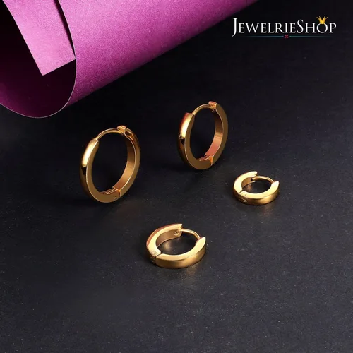 Miniatura 6 de JewelrieShop - Juego de aretes de aro quirúrgicos dorados, hipoalergénicos, aretes de aro para hombre (oro, negro, aretes de aro de acero inoxidable)