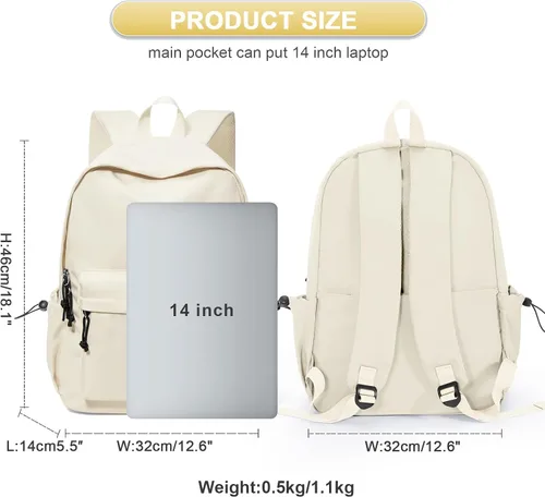 Miniatura 3 de Mochila ligera, mochila universitaria impermeable para lindas mochilas estéticas, mochila casual para hombres y mujeres (beige)