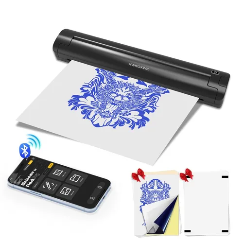 2026 Nueva máquina de impresión de plantillas de tatuaje para artistas de tatuajes y principiantes, con 10 piezas de papel de transferencia de