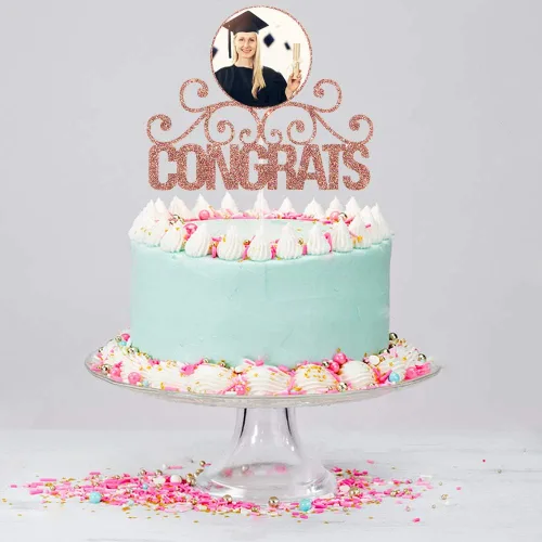 Miniatura 3 de Talorine Decoración de pastel con purpurina con marco de fotos, felicitaciones graduadas feliz graduación, suministros de decoración de fiesta