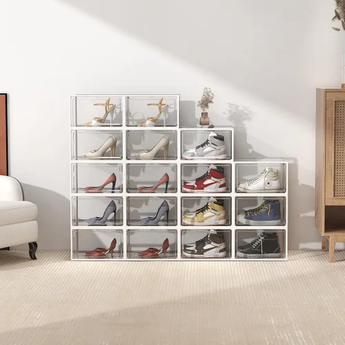 Miniatura 7 de SEE SPRING Paquete de 6 cajas de almacenamiento de zapatos, organizador de zapatos apilable de plástico transparente para armario, contenedores