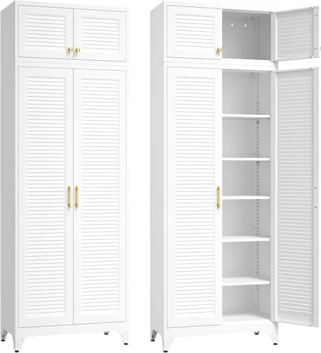 Miniatura 17 de SteeLoong - Gabinete de almacenamiento de metal con cajones, gabinetes de despensa negros de 75 pulgadas para almacenamiento de cocina con 3
