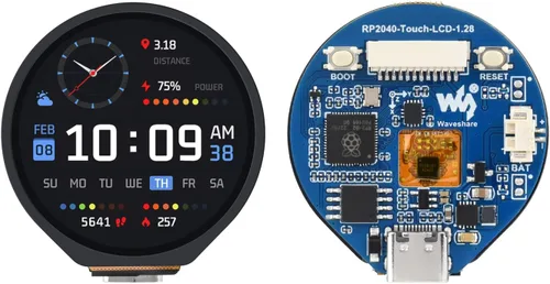 waveshare LCD táctil redondo de 1.28 pulgadas basado en chip microcontrolador Raspberry Pi RP2040, 240 x 240 píxeles 65K colores RGB pantalla IPS a