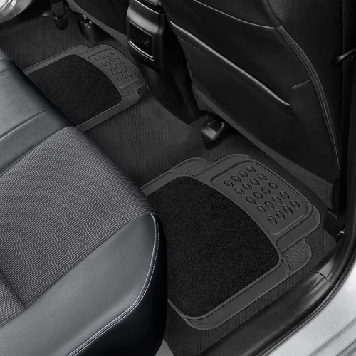 Miniatura 8 de BDK HybridMat - Alfombrillas de goma y alfombra para automóvil, juego de tapetes para asientos delanteros y traseros de forro interior para coche