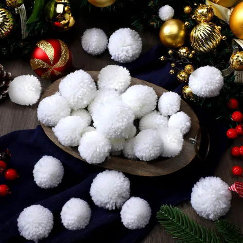 Miniatura 6 de 50 pompones de invierno para manualidades, bolas de nieve falsas, bolas de pompón para arte, proyectos creativos, decoración de manualidades