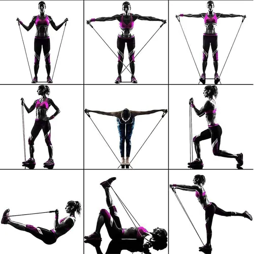 Miniatura 7 de Banda de ejercicio de resistencia con asas, banda de entrenamiento para terapia física, entrenamiento de fuerza, gimnasio en casa, fitness