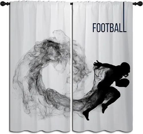 Miniatura 10 de Cortinas opacas deportivas para niños y niñas, decoración de oscurecimiento de habitación, arte abstracto de jugador de fútbol americano, silueta
