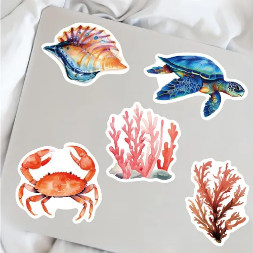 Miniatura 5 de Calcomanías impermeables de animales marinos para botellas de agua, 100 calcomanías estéticas de vinilo de animales marinos para laptop, álbum