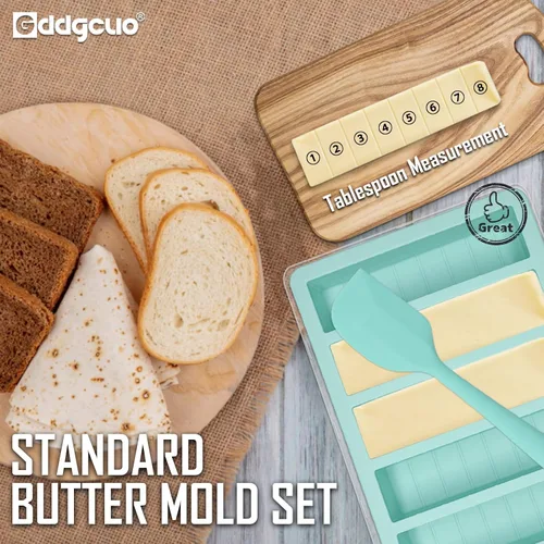 Miniatura 2 de Moldes de silicona para mantequilla casera, molde de mantequilla antiadherente con tapa y espátula, marco de acero reforzado