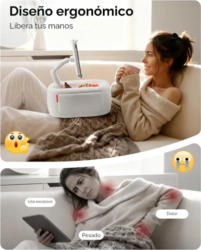 Miniatura 8 de LULULOOK Soporte de almohada Kindle ultra esponjoso para leer, soporte de almohada para tableta con cuenco de aperitivos y brazo plegable compatible