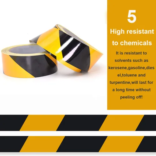 Miniatura 5 de Cinta de seguridad reflectante impermeable en rollo de 2"X150' amarilla y negra con rayas, cinta de marcación de piso, cinta de advertencia