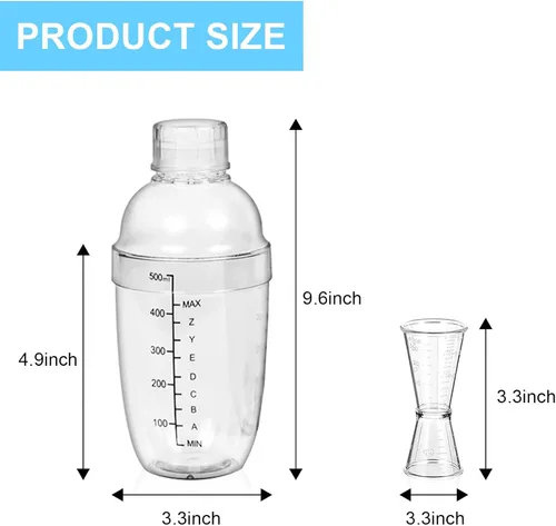 Miniatura 2 de Juego de 12 cocteleras de plástico, 6 cocteleras de 17 onzas y 6 jigger de medición, juego de mezclador de vino transparente, mezclador de bebidas