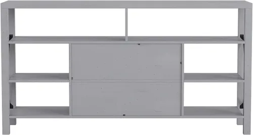 Miniatura 7 de Flash Furniture Wyatt - Mueble de TV alto y moderno de 60 pulgadas, gabinete de consola gris costero, estante central ajustable, estantes fijos