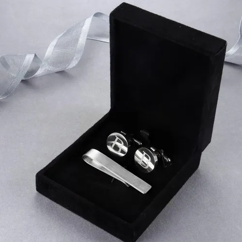 Miniatura 6 de Diamday Cuff Links and Tie Clips Set Personalized Cufflinks for Men Silver Gold Initial Cufflinks Men's Link Shirt Studs Tie Letter Tie Clips and