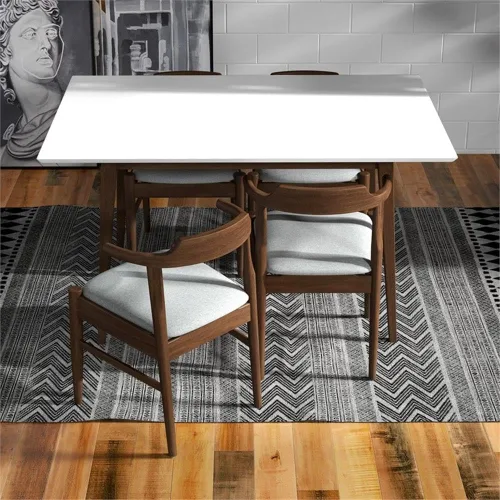 Miniatura 6 de Allora Mesa de comedor rectangular de madera moderna de mediados de siglo para cocina, comedor en nogal y blanco de 47 pulgadas