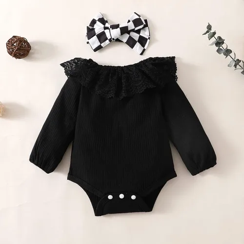 Miniatura 4 de Conjunto de ropa para bebé recién nacida para bebé malla de margarita retazos manga abombada pantalones acampanados diadema